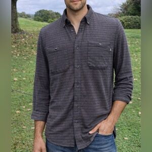 -Vans "Off the Wall" Button-Down Grey w/Blk Stripes L/S Men's Shirt Size Small